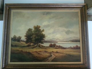 Vintage Signed " Landscape " Oil Painting On Canvas By Rudolph Rodel