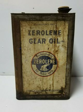 Vintage Oil Can Zerolene Gear Oil Standard 5 Gallon Garage Man Cave Gas Station