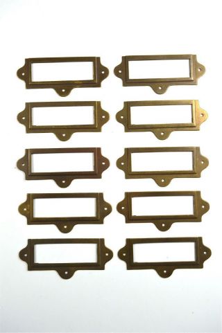 Set Of 10 Antiqued Brass File Cabinet Label Holder Name Plan Chest Drawer Lh2