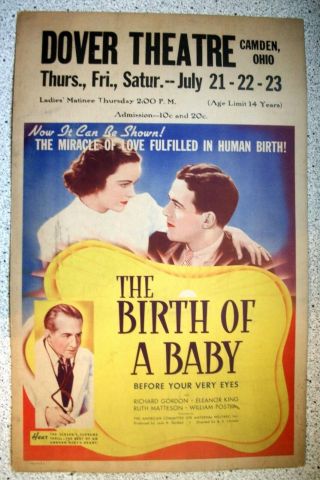 The Birth Of A Baby Vintage Window Card 1938 Exploitation Movie Poster