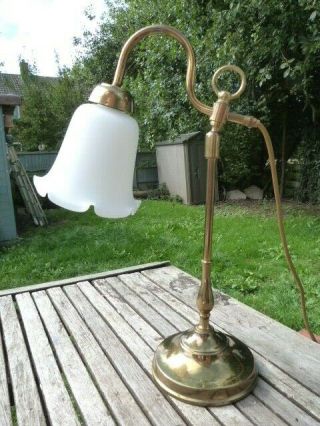 Lovely Vintage Brass & White Glass Adjustable Desk Table Lamp