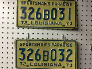 1972 1973 Pair Vintage Louisiana License Plates Plate 326b031 & 326b032