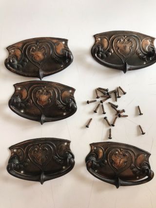 5 Antique Drawers Handles Tin Screws