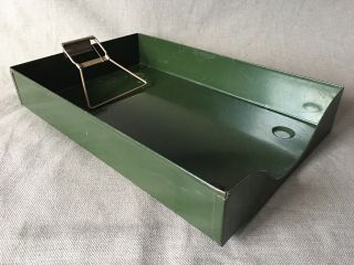 VINTAGE 1940’s METAL OFFICE SPRING CLIP IN TRAY FILING OLIVE GREEN HEAVY QUALI 2
