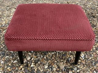 Vintage Upholstered Footstool With Black And Gold Atomic Legs - Wine / Burgundy
