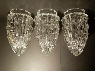 3 X Stunning Vintage Art Deco Clear Glass Light Lamp Shades