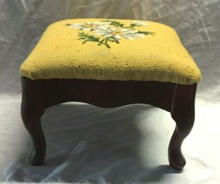 Antique Queen Anne Style Legs Floral Tapestry Square Foot Stool,  Seat -