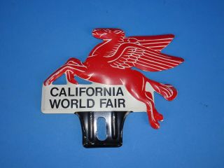 Vintage Mobil Oil Pegasus License Plate Topper - California World 