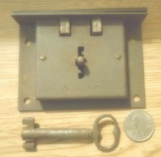 Fl911 - Antique Large Half Mortise Chest/trunk Lock - All Steel W/steel Key