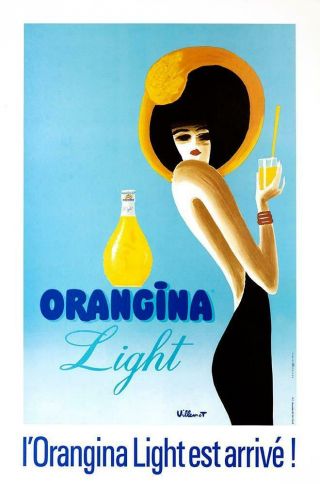 Orangina Light Bernard Villemot 16 X 24 Inches On Linen Vintage Poster