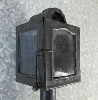 ANTIQUE FRENCH LARGE CARRIAGE COACH CANDLE LANTERN METAL RAILWAY LAMP 3