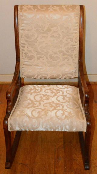 Vintage Wooden Rocking Chair Rocker White Upholstered Seat & Back Nr