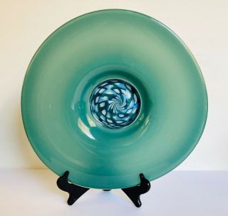 1984 Vintage Murano Art Glass Blown Abstract Aqua Green 16 " Charger /plate
