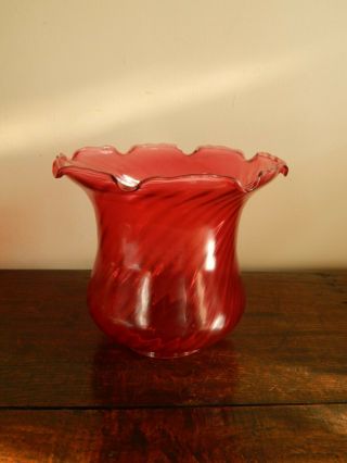 Duplex 4 " Fitting Glass Oil Lamp Shade - Tulip Shape.  Cranberry Swirl