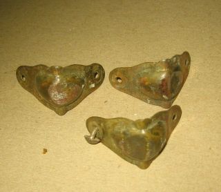 3 Antique Metal Trunk Chest Steamer Knee Clamps Brackets Stock Part C