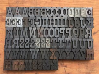 Antique Vtg Clarendon Wood Letterpress Print Type Block A - Z Letters Comp.  Set