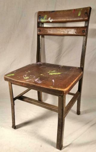 Antique Steel Frame Oak Seat & Back Child 