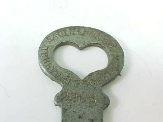 Antique Heart Shaped Eagle Lock Co.  22 U6 Steamer Trunk Chest Key 22U6 2