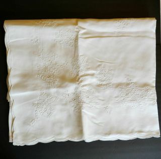Vintage Madeira Embroidery Linen Cut Work Tablecloth 102 " & 11 Napkins