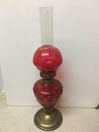 Lovely Old Vintage Red Glass Oil Lamp