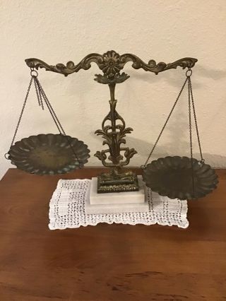 Vintage Japan Scales Of Justice Brass & Marble W/mythical Sea Creatures,  Unique