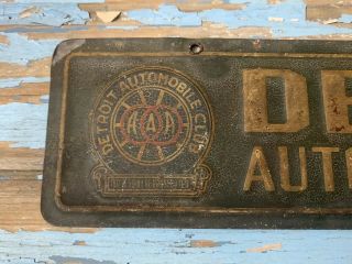 Antique Vtg Early 1920s DETROIT AUTOMOBILE CLUB AAA LICENSE PLATE TOPPER SIGN 2