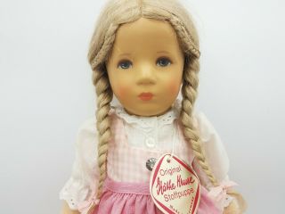 Kathe Kruse Stoffpuppe Doll 15 " Pink Print Dress Gingham W/apron Vintage
