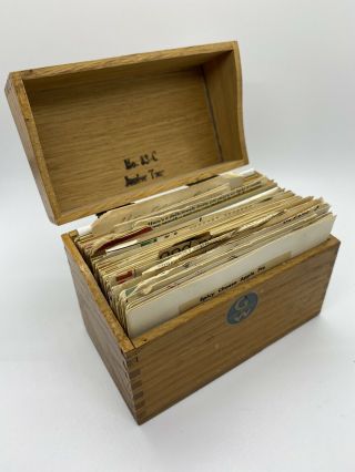 Antique Oak Wood Dovetail File Box By Globe Wernicke Filled W/ Dessert Recipes