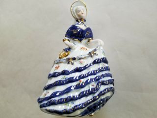 Vintage Kpm Woman Figurine 8 " Porcelain Blue,  White & Gold