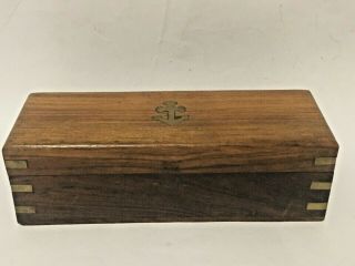 Vintage Wooden Rectanguar Box With Hinged Lid And Anchor Logo On Top
