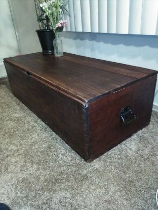 Antique Aged Wood Trunk Chest With Old Lock And Handles 37x11x16