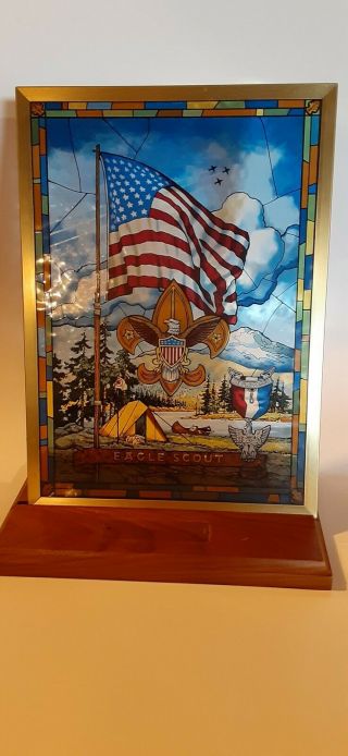 Vintage Boy Scouts Of America Eagle Scout Stained Glass Tableau By Jack Woodson