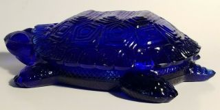 Vintage Cobalt Blue Glass Turtle Candy Dish Trinket Box Vanity Tray with Lid 3
