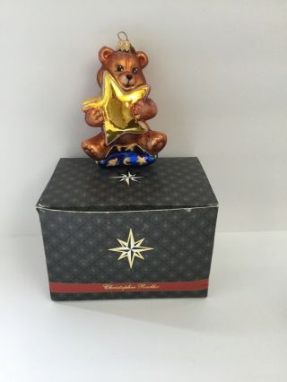 Christopher Radko Christmas Teddy Bear Holding Star Ornament & Box