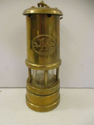 Vintage Small Brass Welsh Miners Lamp Oil / Paraffin Lamp W/ Cymru Dragon Plaque