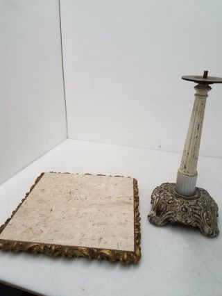 Antique Marble & Slag Metal Small Accent Table