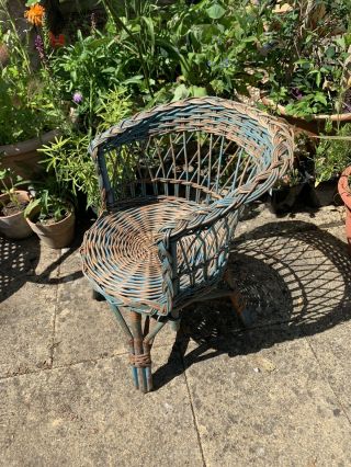 Vintage Cane Wicker Childs Chair Arm Bamboo Plant Stand Shabby Chic Painted