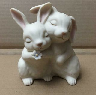 Homco Bunnies " He Loves Me " Bunny Rabbits 4 " 1990 Rabbit Figurine