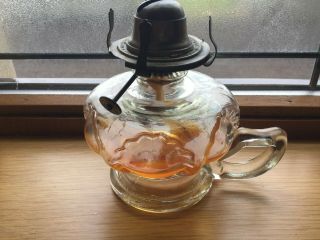 Vintage Clear Glass Aladdin ' s Finger Oil Lamp with Brass Burner and Wick 3