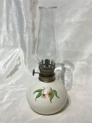 Small Ceramic Nursery Oil Lamp With Glass Chimney
