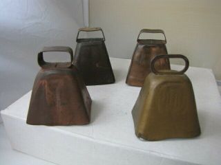 4 Small Vintage Copper Colored,  Metal Cow Or Goat Bells