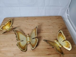 Vntg Homco Home Interiors 3 Pc Brass Gold Butterflies Wall Accents Decor Metal