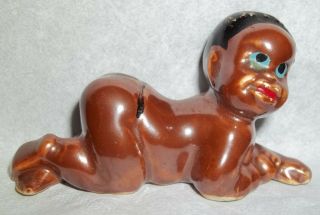 Vintage African Baby Ceramic Porcelain Figurine Made In Japan Blue Eyes