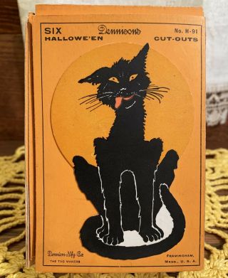 Complete Set 6 Rare Vintage Halloween Black Cat Dennison Diecut Cutouts