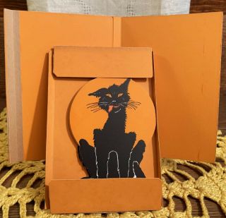 Complete Set 6 RARE Vintage Halloween Black Cat Dennison Diecut Cutouts 3