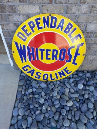 Vintage White Rose Gasoline Porcelain Sign