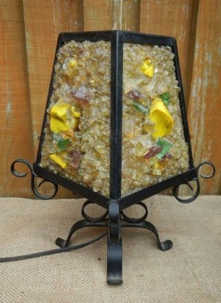 Mid Century Peter Marsh Unusual Wrought Iron Coloured Glass Table Lamp 1950s