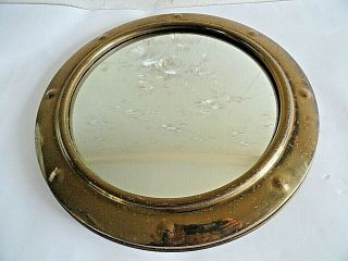 Vintage Brass Round Convex Porthole Mirror Nautical 33 Cm.