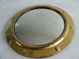 Vintage Brass Round Convex Porthole Mirror Nautical Made In England 30 Cm.