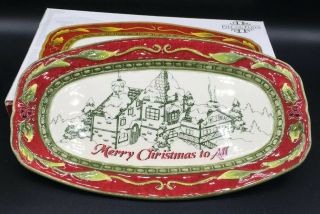 Fitz And Floyd Holiday Sentiment Serving Tray Merry Christmas To All 2008